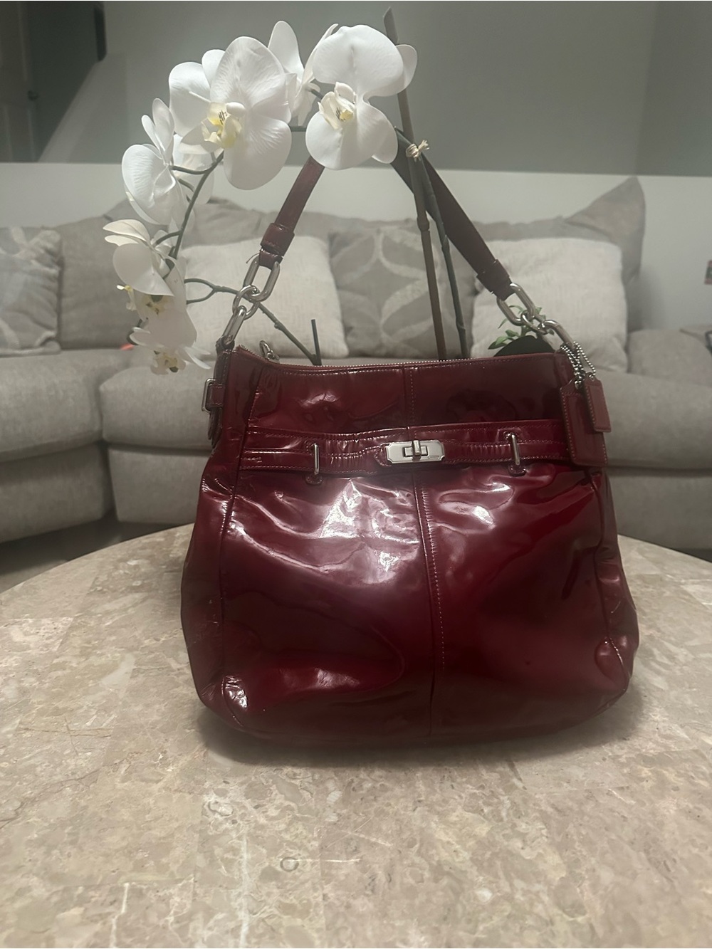 Coach Patent Leather Shoulder Bag in Deep Red